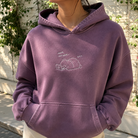 Work can wait embroidered hoodie
