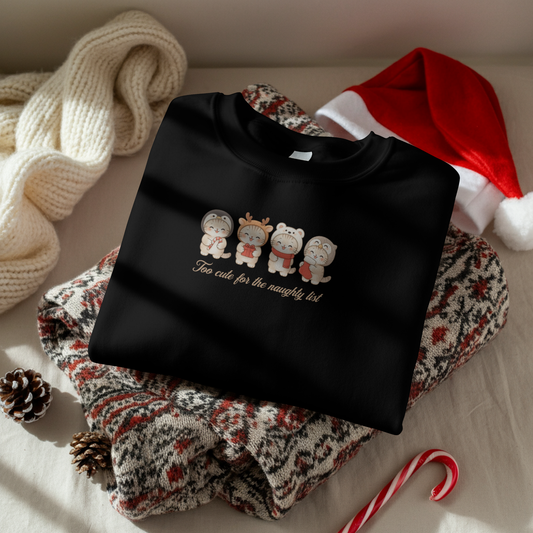Too Cute for the Naughty List Holiday Cat Crewneck