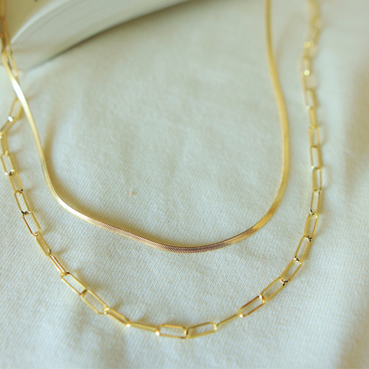 Layered Chain Necklace Set – Snake + Paper Clip Chains
