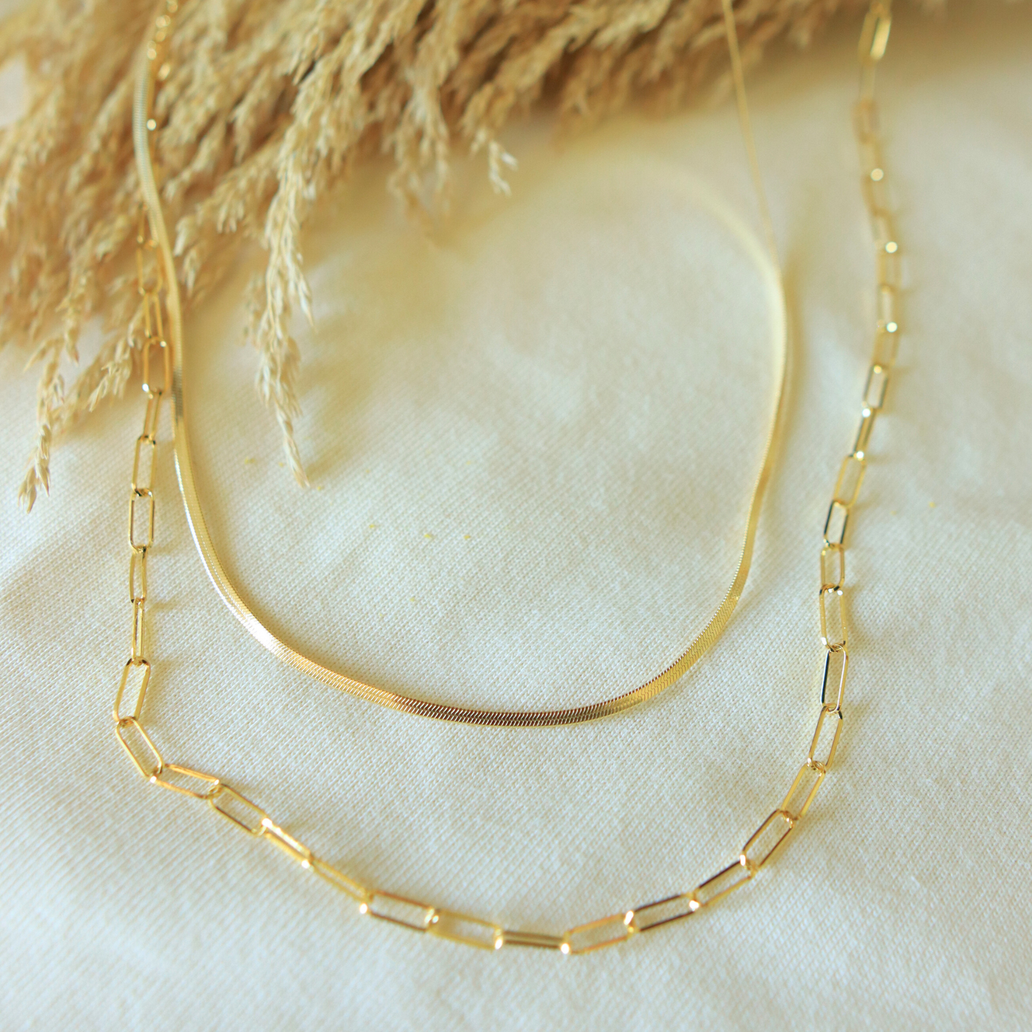 Layered Chain Necklace Set – Snake + Paper Clip Chains