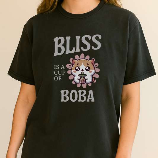 "Bliss is a Cup of Boba" pigment wash tee