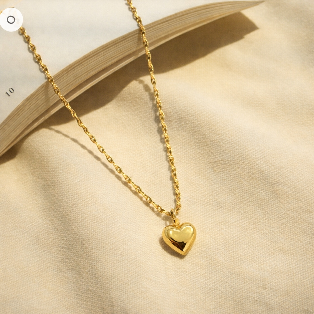 Love puff Pendant Necklace – 18K Gold Plated Stainless Steel | 18” Twist Chain