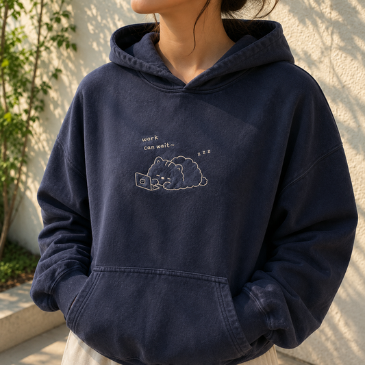 Work can wait embroidered hoodie