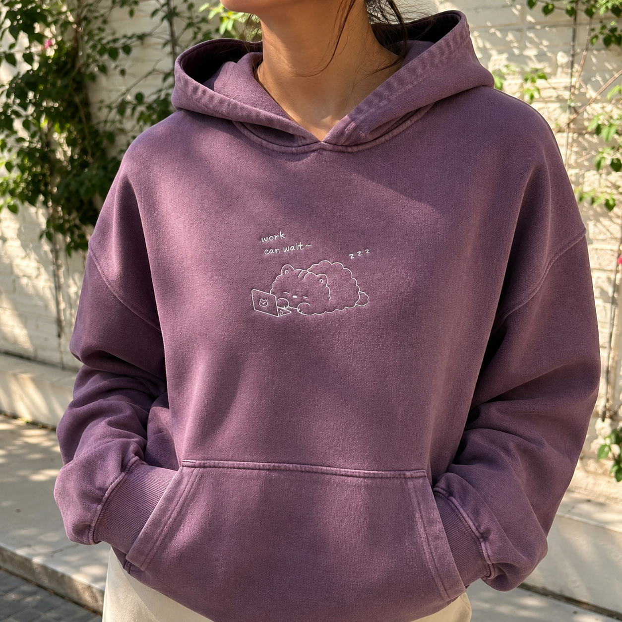 Work can wait embroidered hoodie