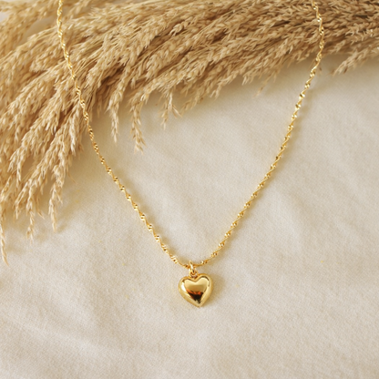 Love puff Pendant Necklace – 18K Gold Plated Stainless Steel | 18” Twist Chain