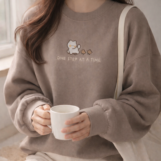 One Step at a Time Premium Embroidered Crewneck