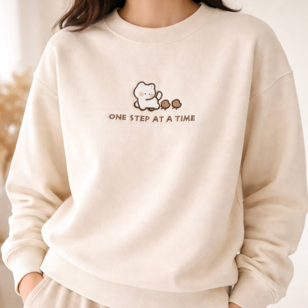 One Step at a Time  Embroidered Sweatshirt