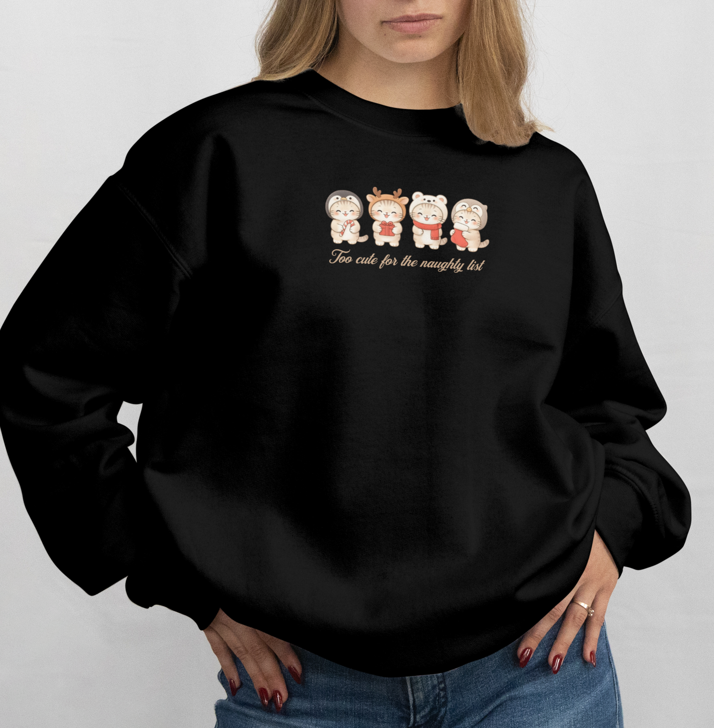 Too Cute for the Naughty List  Holiday Cat Crewneck