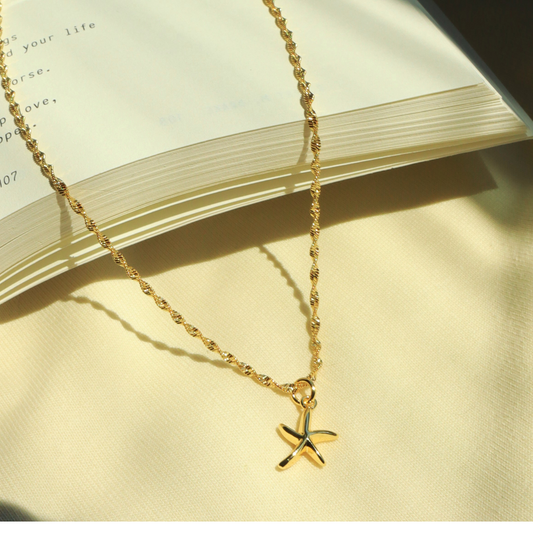 Starfish Charm Pendant Necklace – 18K Gold Plated Stainless Steel | 16” Twist Chain