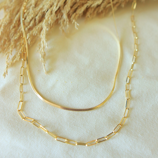 Layered Chain Necklace Set – Snake + Paper Clip Chains