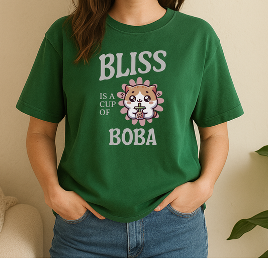"Bliss is a Cup of Boba" pigment wash tee